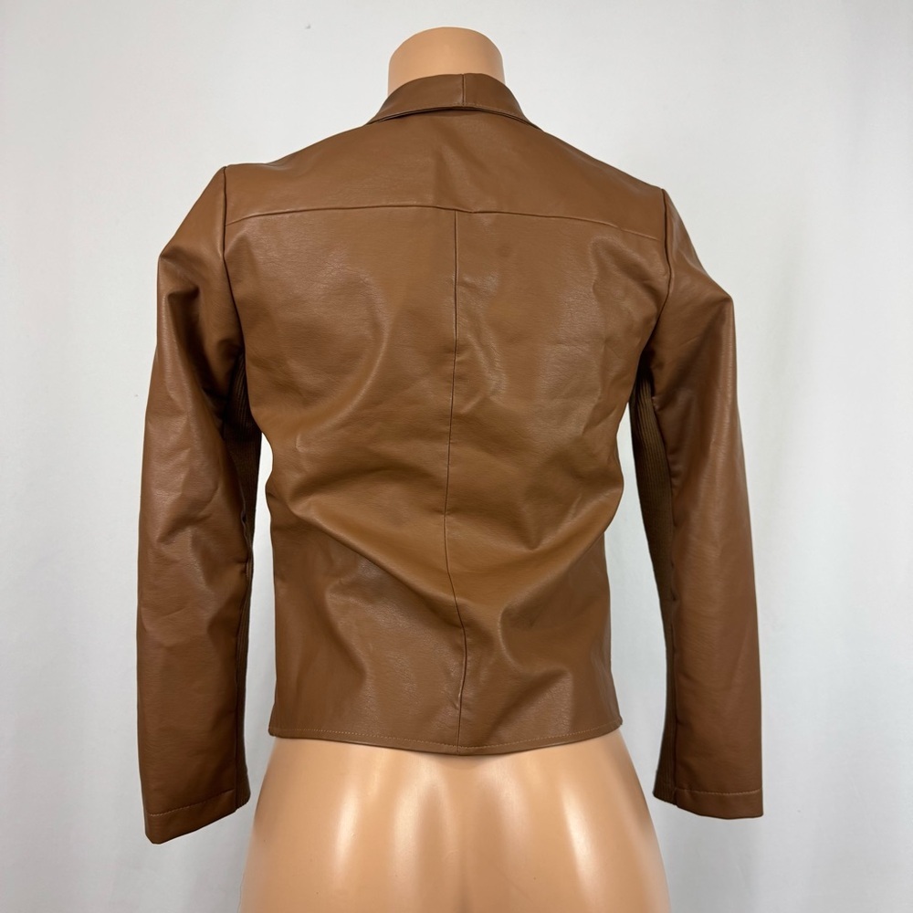 BB Dakota By Steve Madden Brown Gabrielle Asymmetrical Faux Leather Jacket XXS - Picture 5 of 12